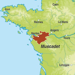 Map showing Muscadet Sevre et Maine sur lie AOC