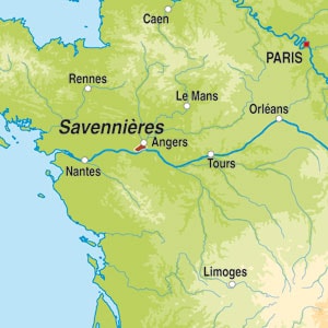 Map showing Savennières AOP