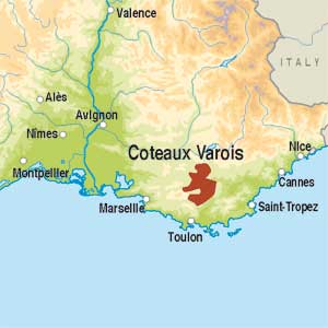 Map showing Coteaux Varois en Provence AOP