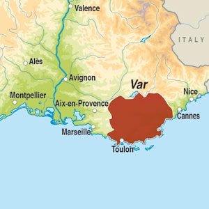 Map showing Côtes de Provence AOP