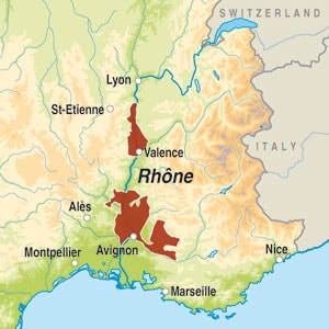 Map showing Côtes du Rhône AOC