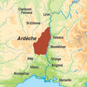 Map showing Ardèche IGP