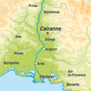 Map showing Côtes du Rhône-Villages AOP Cairanne