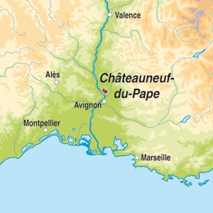 Map showing Chateauneuf-du-Pape AOC