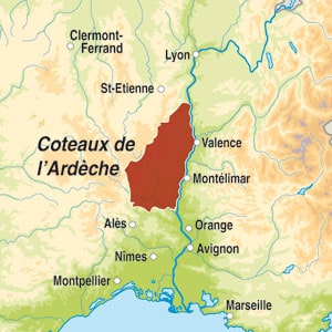 Map showing Ardèche IGP