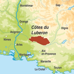 Map showing Côtes du Lubéron AOP