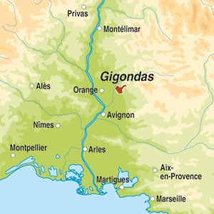 Map showing Gigondas AOC