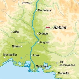 Map showing Côtes du Rhône-Villages AOC Sablet