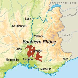 Map showing Cotes du Rhone AOC