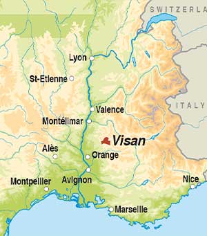 Map showing  Cotes du Rhone Villages AOP Visan