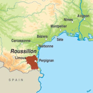 Map showing Cotes du Roussillon-Villages AOC