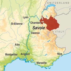 Map showing Vin de Savoie AOP