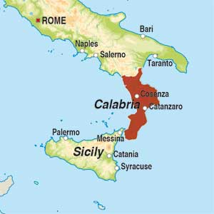 Map showing Calabria IGT
