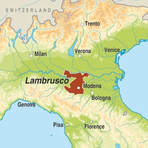 Map showing Lambrusco DOC