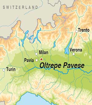 Map showing Oltrepe Pavese DOC