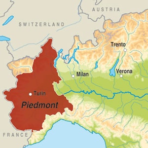 Map showing Piemonte DOP