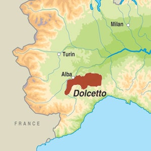 Map showing Dolcetto d'Alba DOC