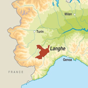 Map showing Langhe DOC
