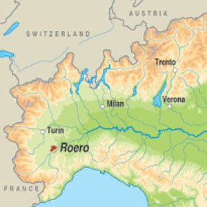 Map showing Roero Arneis DOCG