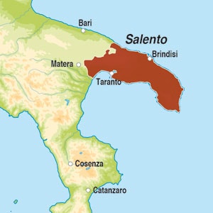 Map showing Salento Rosso IGP