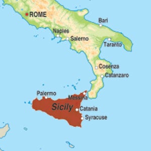 Map showing Sicilia DOC