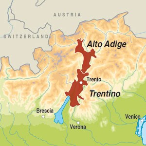 Map showing Vigneti della Dolomite IGT