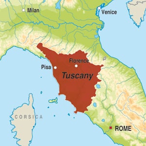 Map showing Toscana Bianco IGT Sangiovese