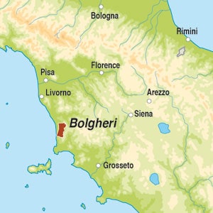 Map showing Bolgheri DOC