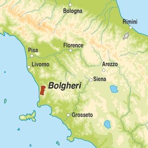 Map showing Bolgheri Rosso DOC