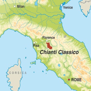 Map showing Chianti Classico Gran Selezione DOCG