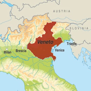 Map showing Trevenezie IGP