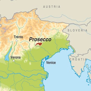 Map showing Prosecco DOC Millesimato