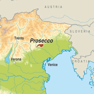 Map showing Valdobbiadene DOCG