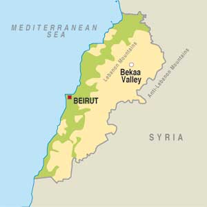 Map showing Beqaa Valley