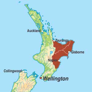 Map showing Wine of New Zealand