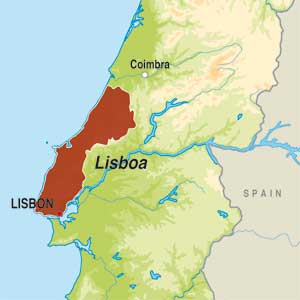 Map showing Vinho Regional de Lisboa