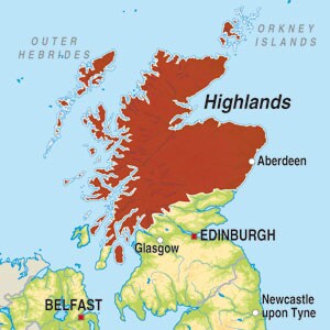 Map showing Highland Single Malt Scotch Whisky