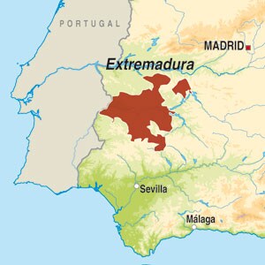 Map showing Extremadura VdT