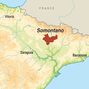 Map showing Somontano DO