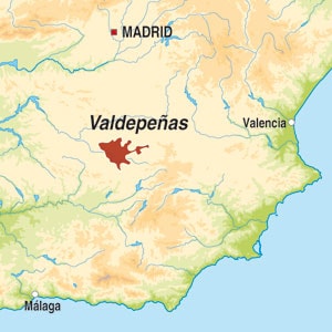 Map showing Valdepenas DO