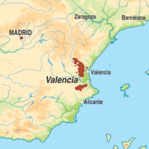 Map showing Valencia DO