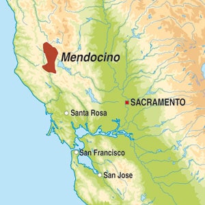 Map showing Mendocino County